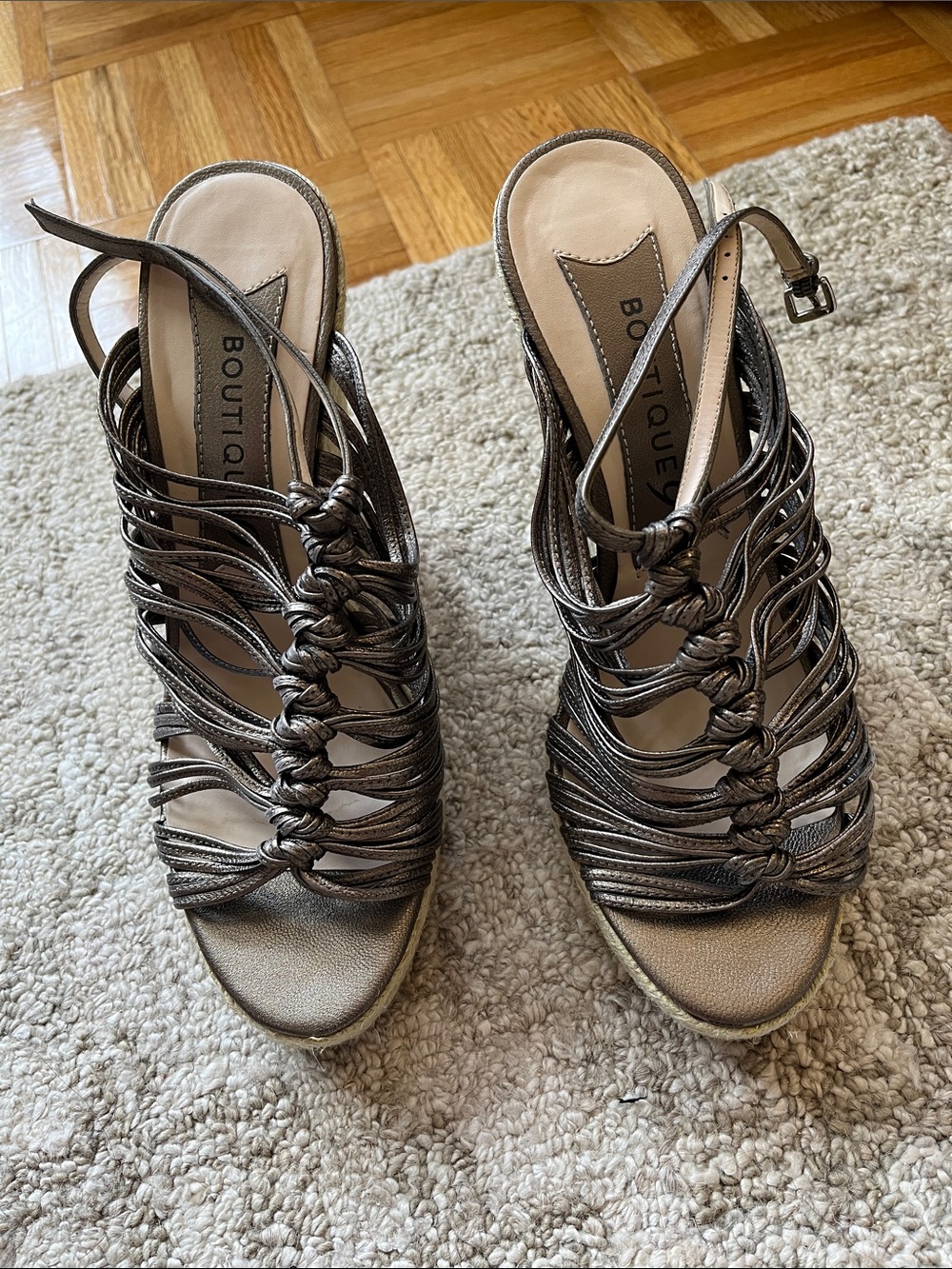 Metallic Bronze Strappy Wedge Sandals